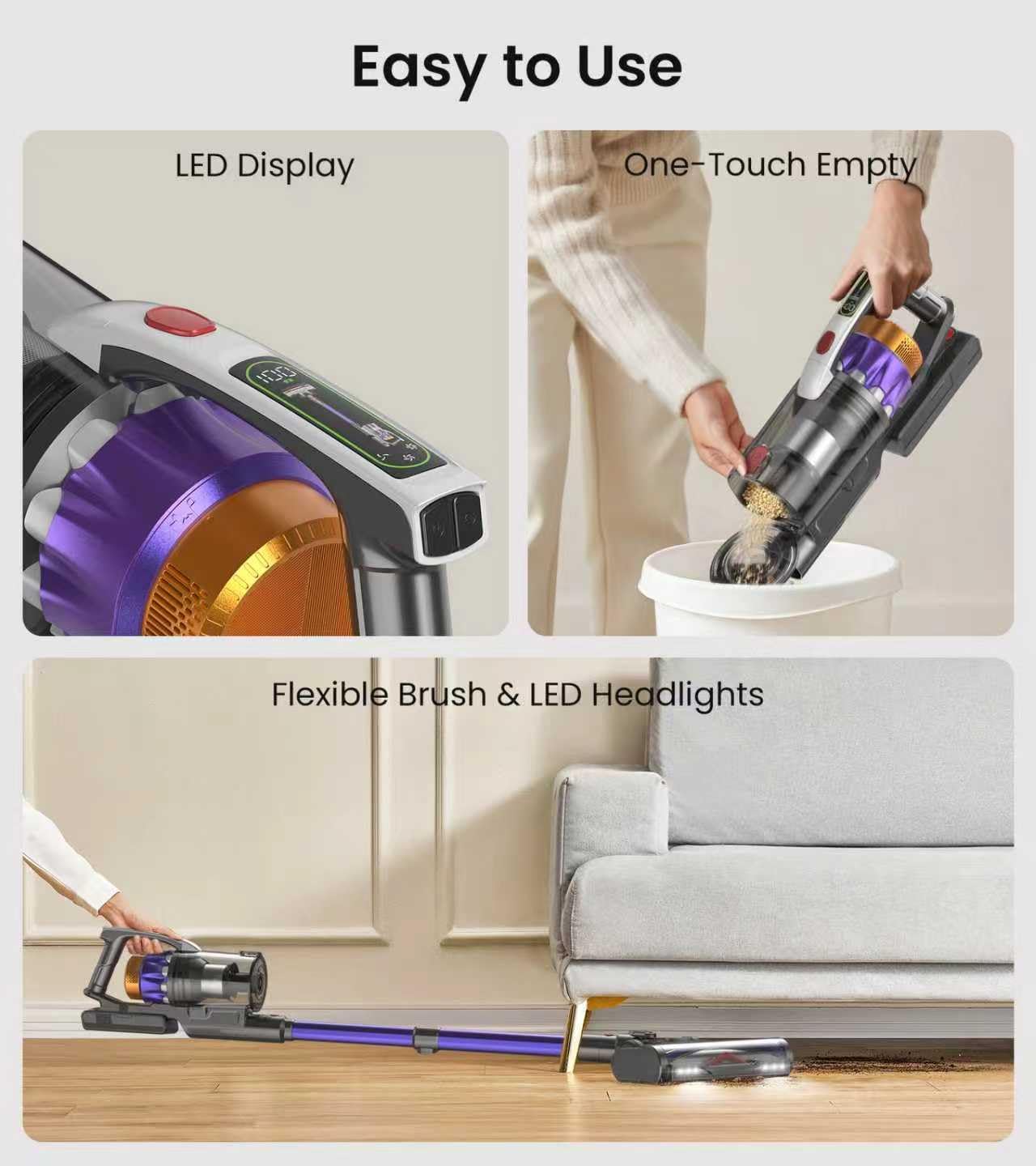 NADALY 1.8L dust cup reduces frequent emptying between cleanings