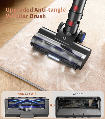 NADALY cordless vacuum 1.5L dust cup minimizes emptying interruptions.
