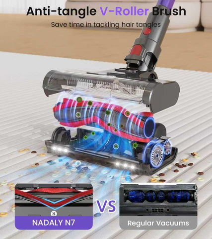 NADALY vacuum features LED headlights to spot dust under furniture