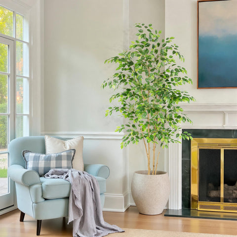 Close-up of Nafresh Ficus Tree leaves with glossy texture for realistic decor