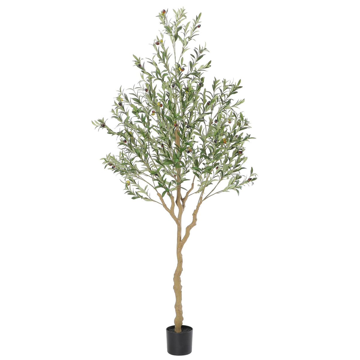 Nafresh tall olive tree 7ft with silk leaves enhances living room ambiance.