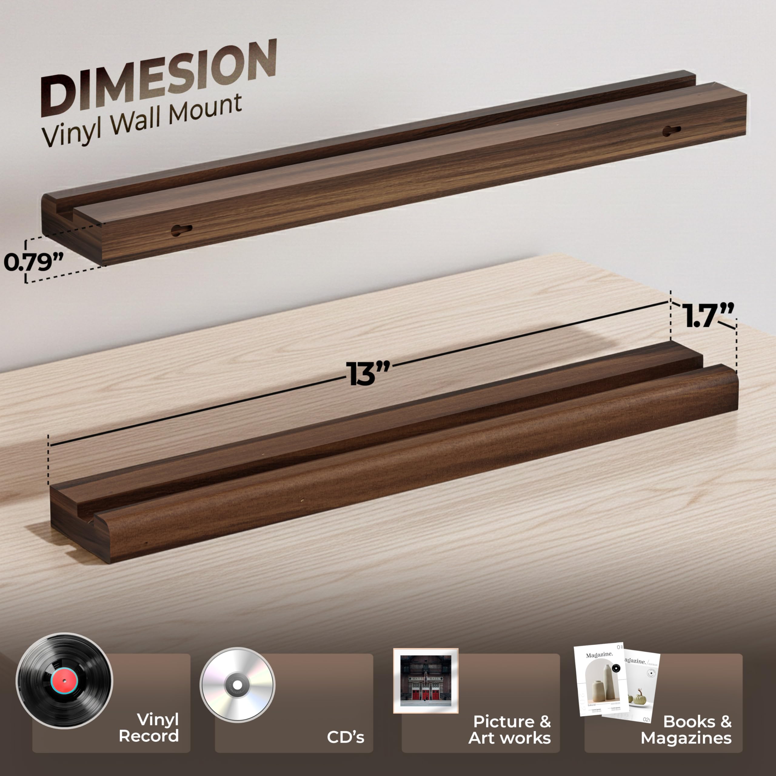 NAGAWOOD slim-profile vinyl shelf keeps records visible while saving space