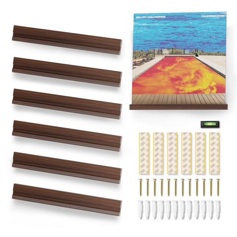 NAGAWOOD vinyl wall mount pack with six acacia shelves for display