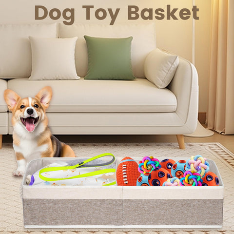 Nage-Bay dog toy basket with handle for easy transport between rooms