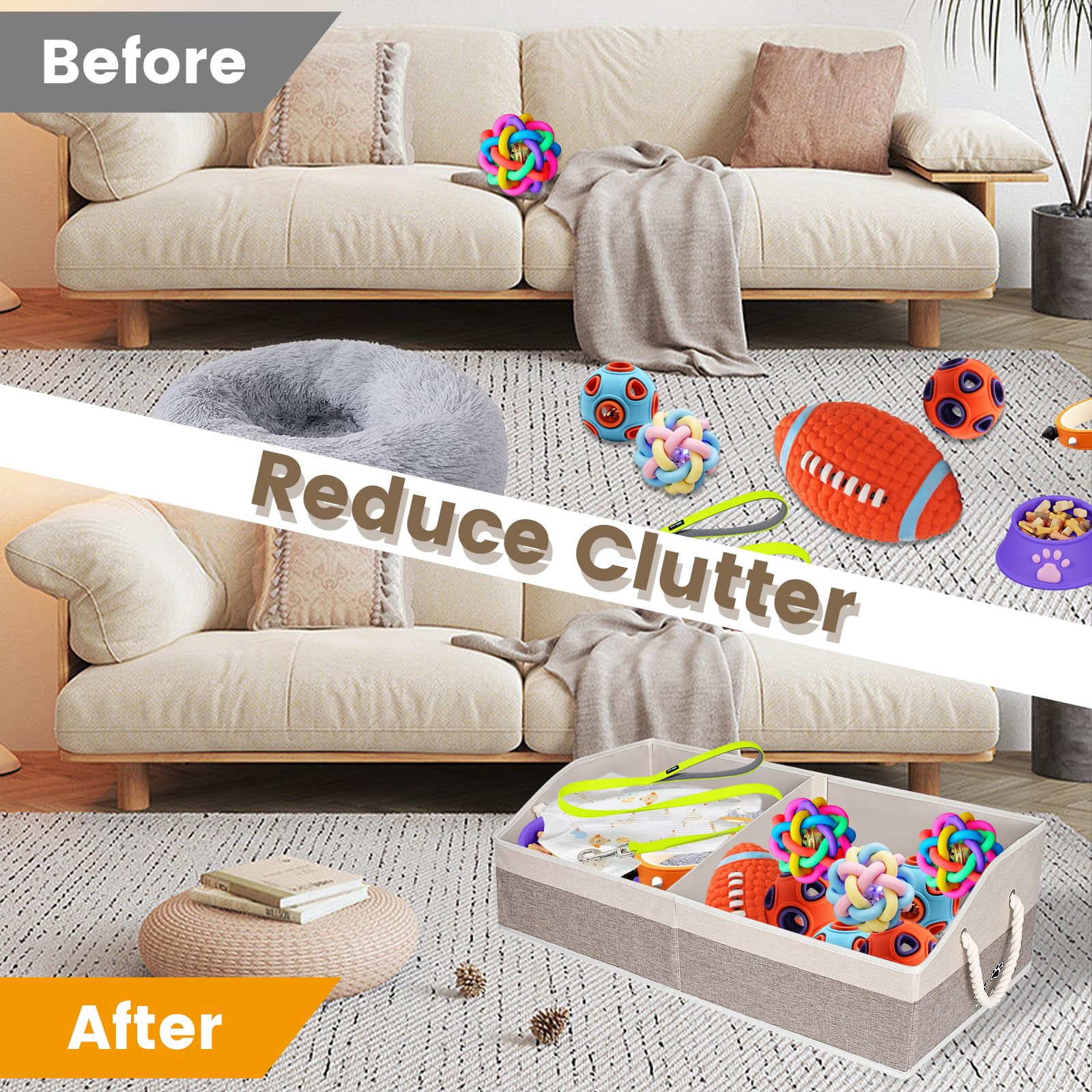 Nage-Bay dog toy bin with anti-slip bottom stays secure on floors