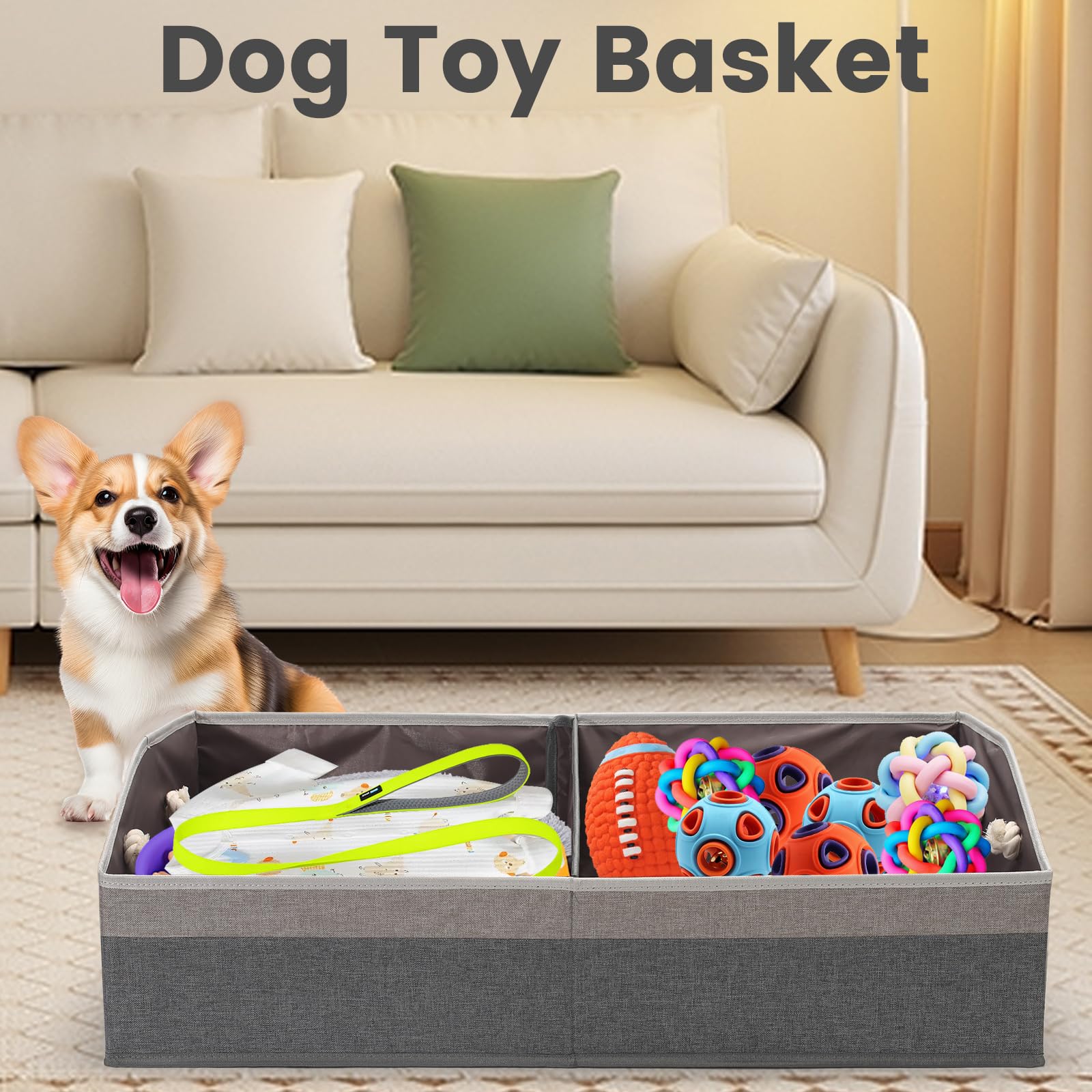 Nage-Bay dog toy organizer for living room helps reduce clutter.