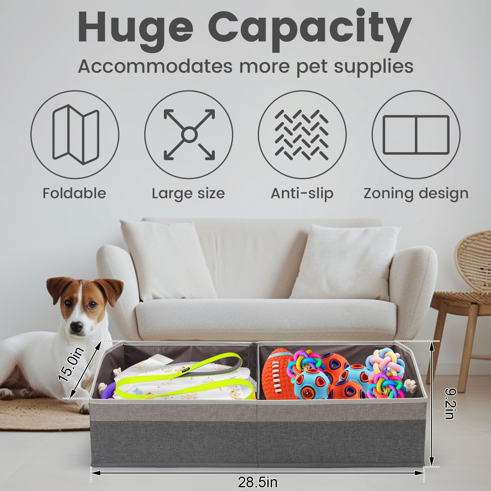 Nage-Bay foldable dog toy box with dividers makes sorting toys simple and portable.