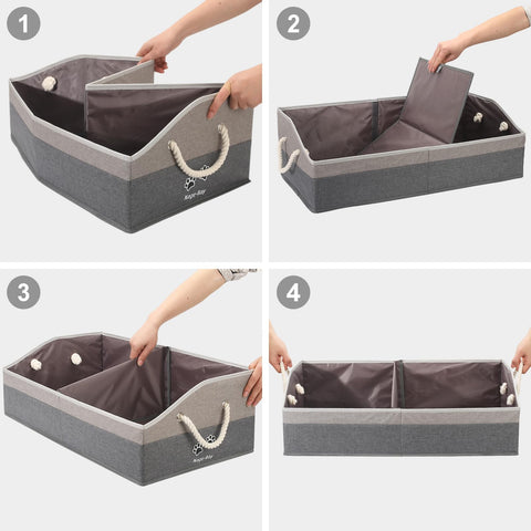 Nage-Bay portable dog toy bin with handle for easy relocation.
