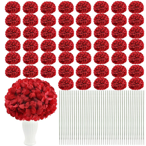 Nagobi artificial hydrangea flower heads in red for lasting wedding centerpieces.