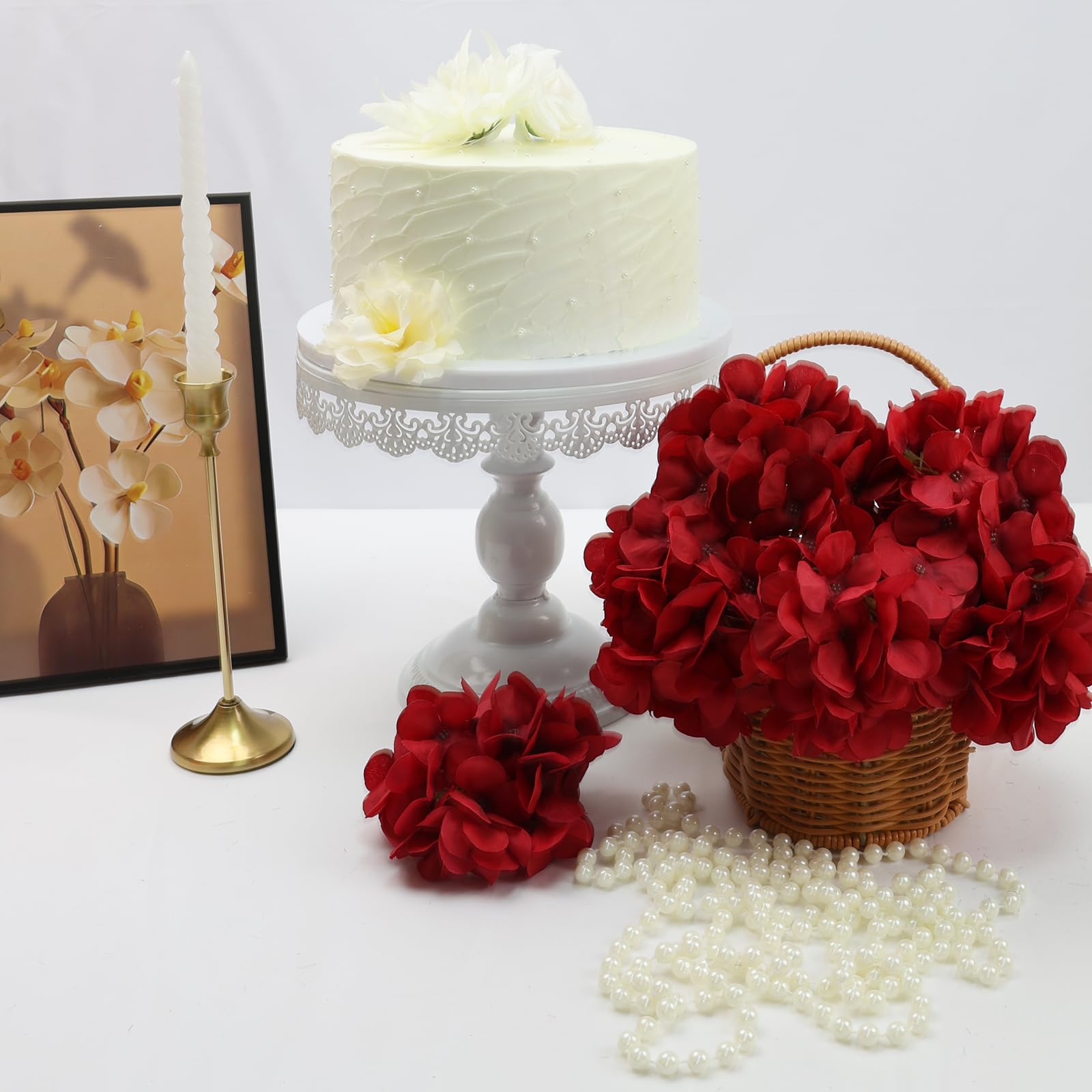 Red Nagobi hydrangea centerpiece decor for weddings and events.