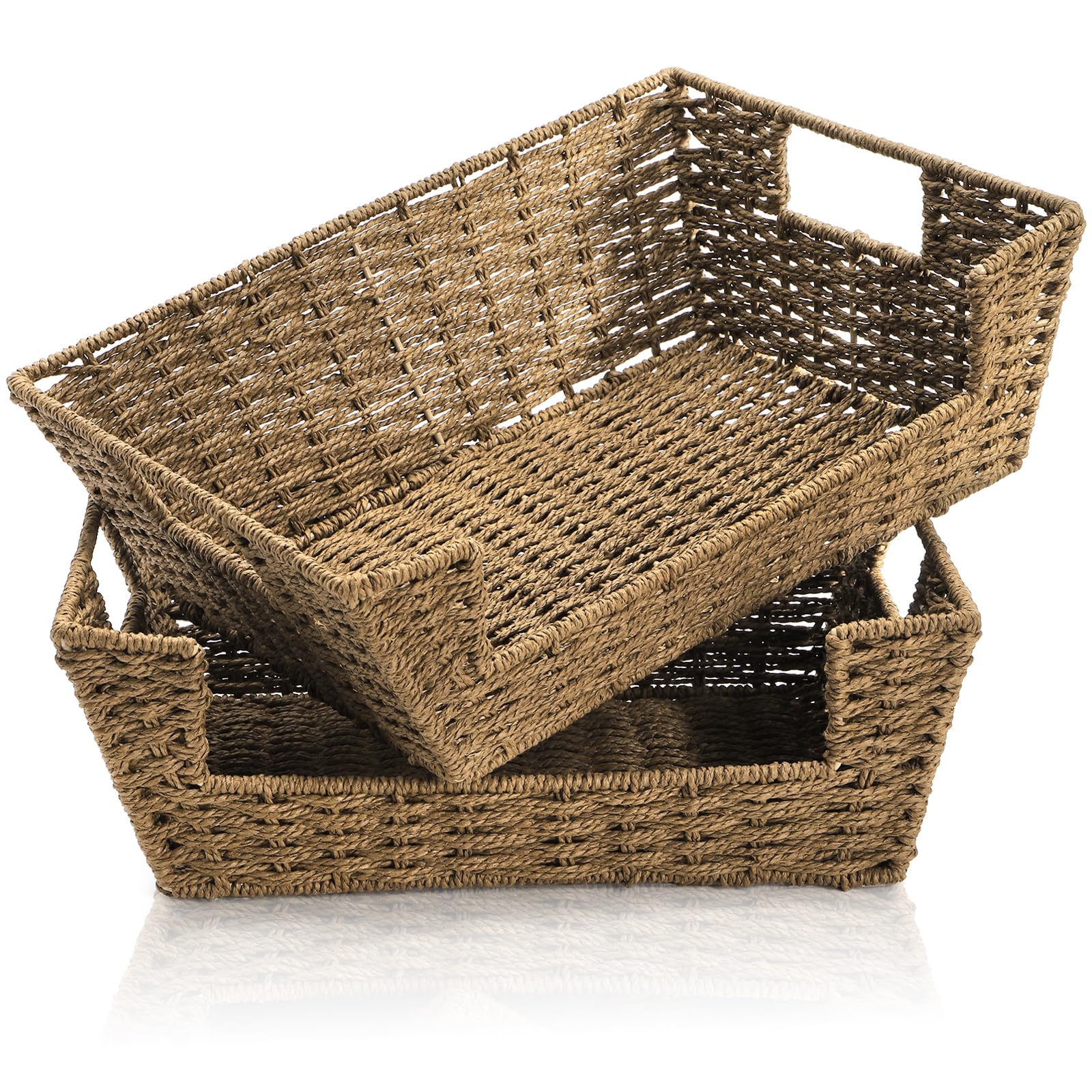 Nagpew open front basket with handles for easy shelf organization