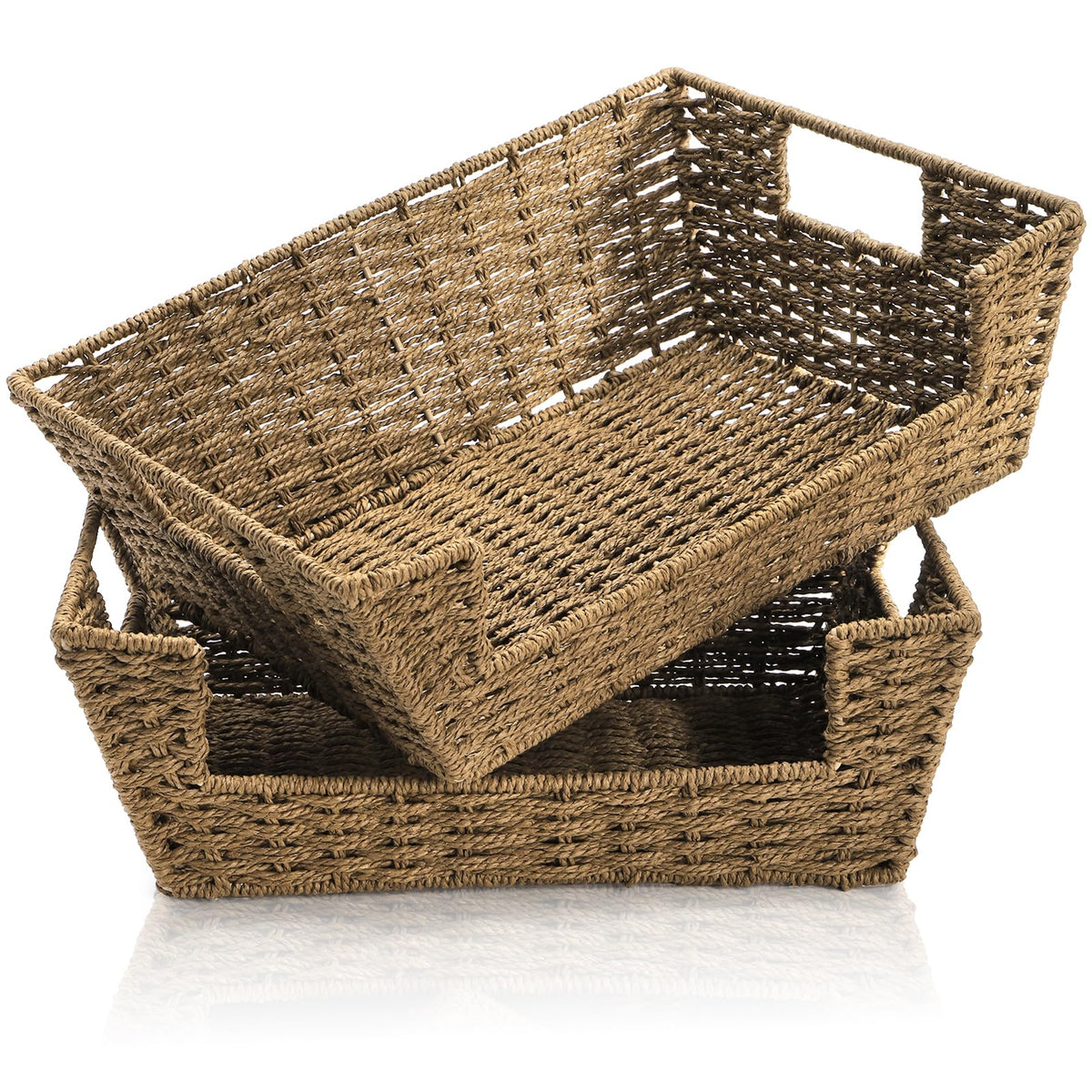 Nagpew open front basket with handles for easy shelf organization