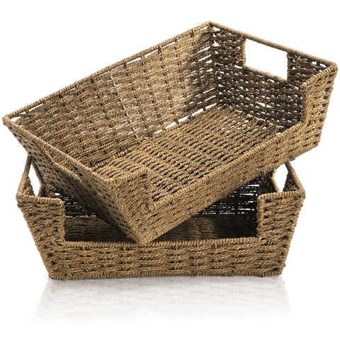 Nagpew open front basket with handles for easy shelf organization