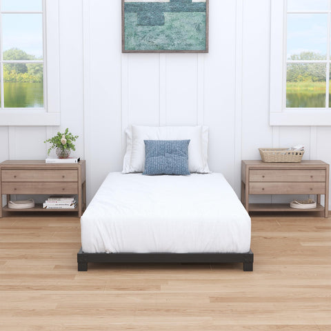 Nailsong 4in twin bed frame side view highlights compact height and stable legs.