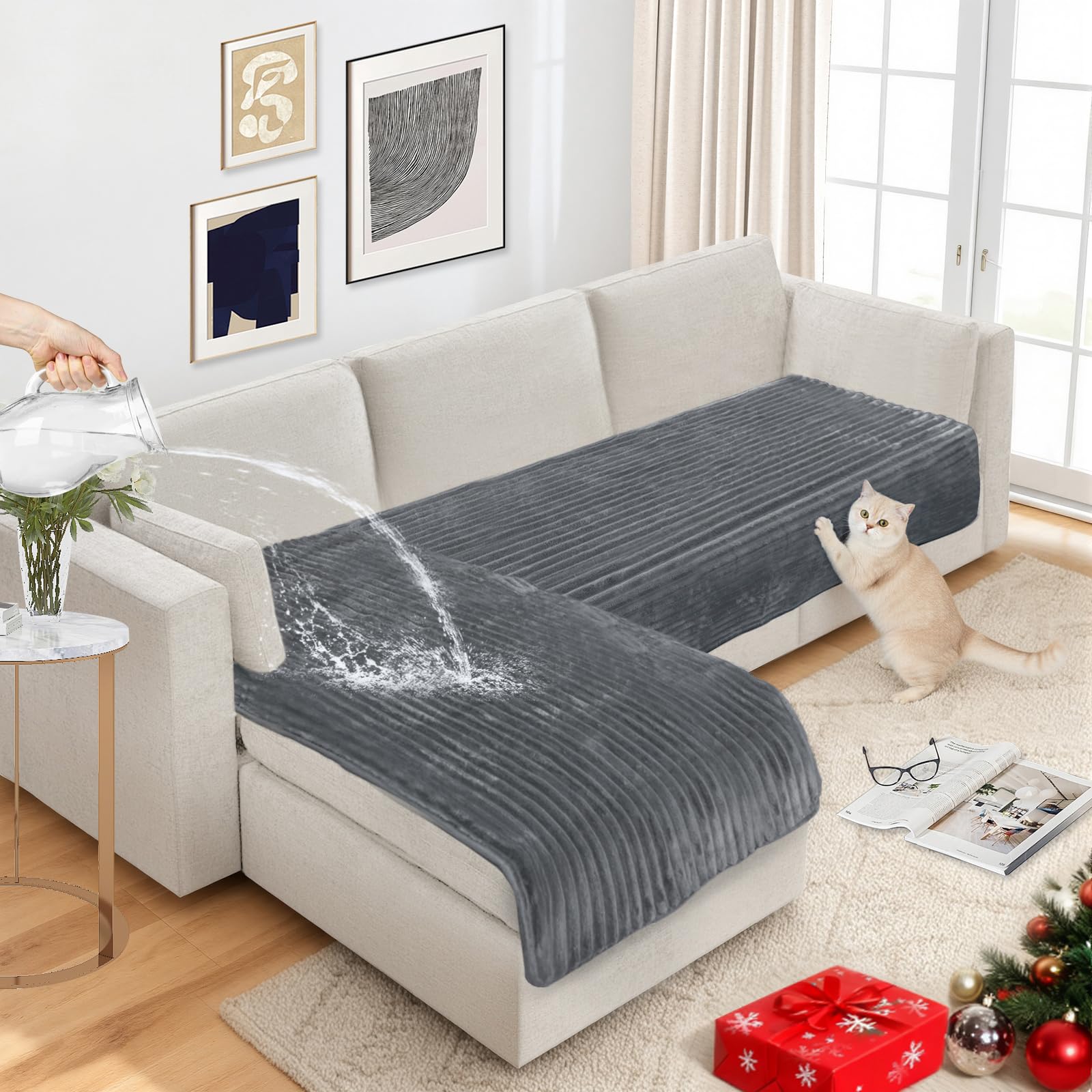 NAISI couch cover for dogs with waterproof stripes protects sofa from spills
