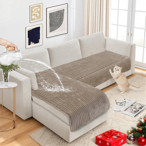 NAISI couch covers in waterproof flannel striped protect your sofa from spills.