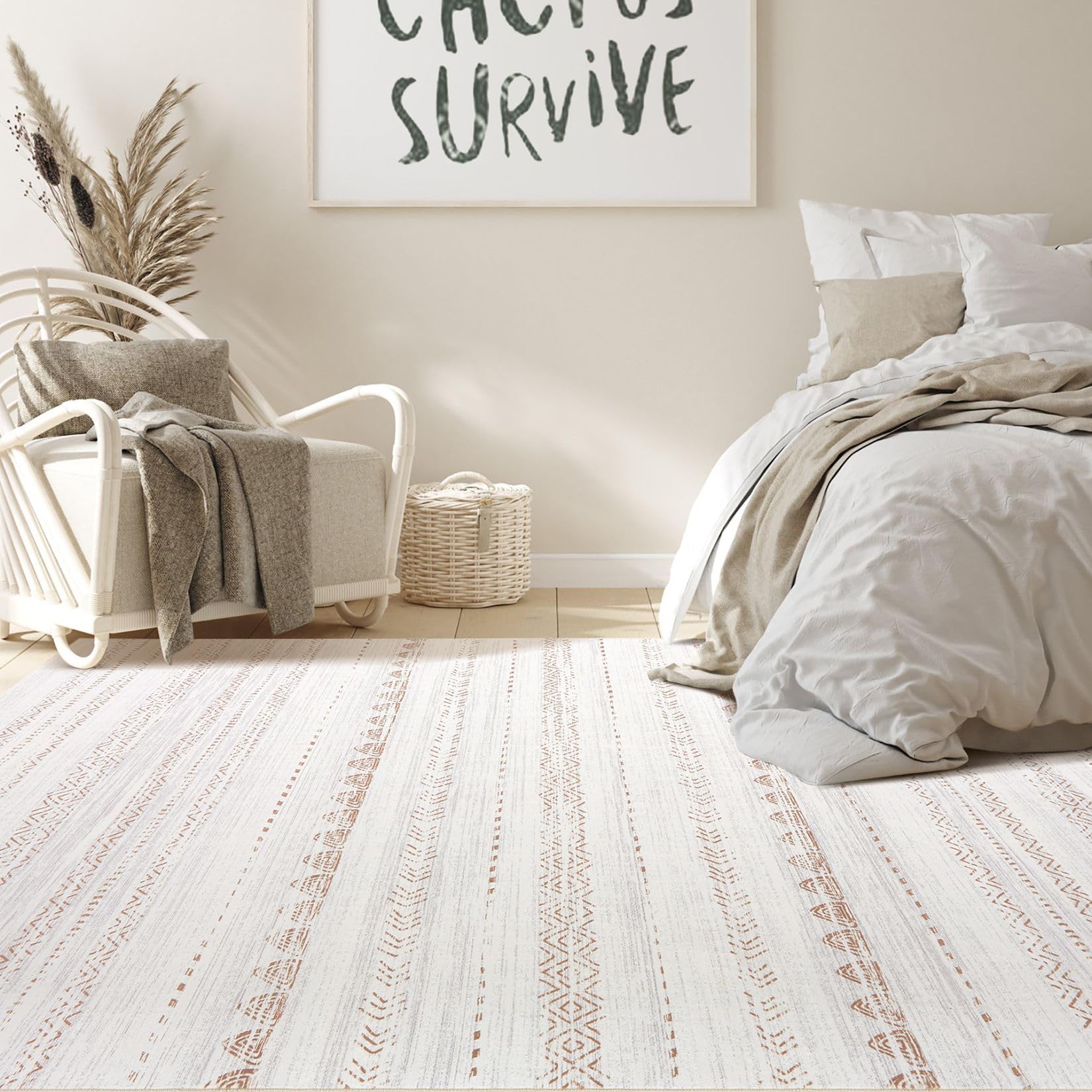 Nakagishi area rug non-slip backing helps prevent slips.