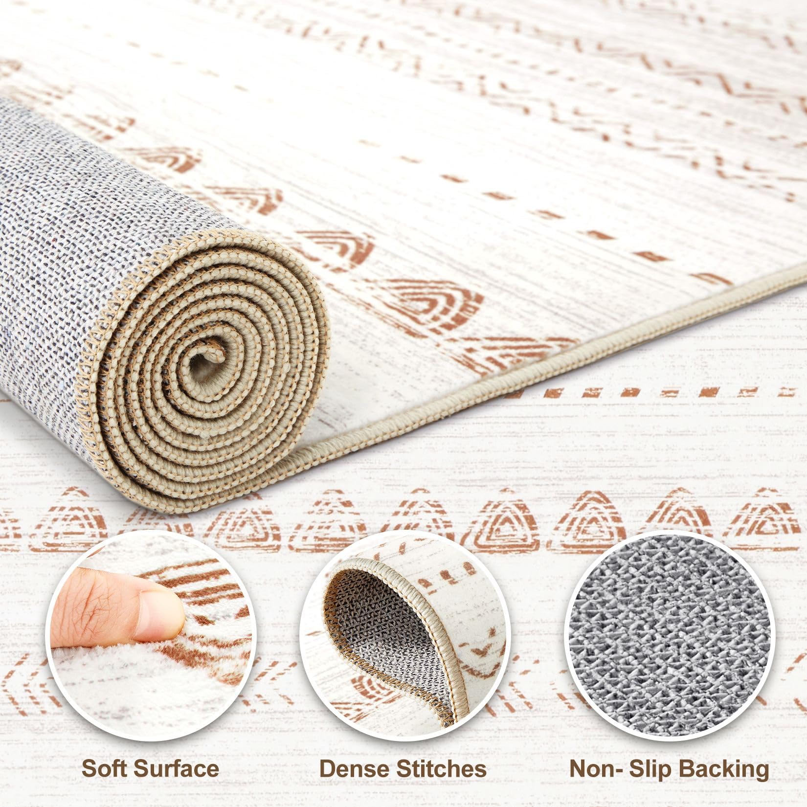 Nakagishi area rug non-slip backing brown demonstrates secure placement on hard floors