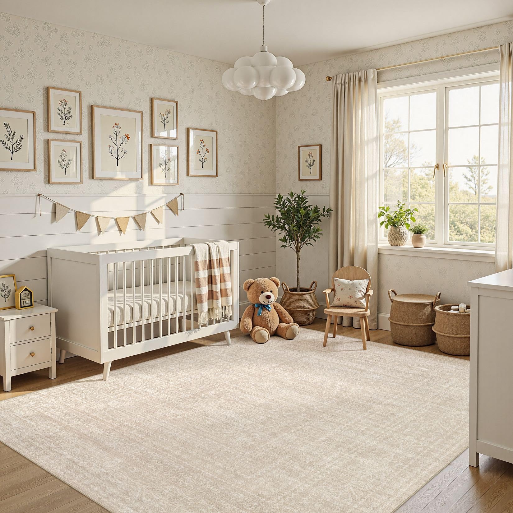 Nakagishi bedroom/nursery rug enhancing comfort and warmth.