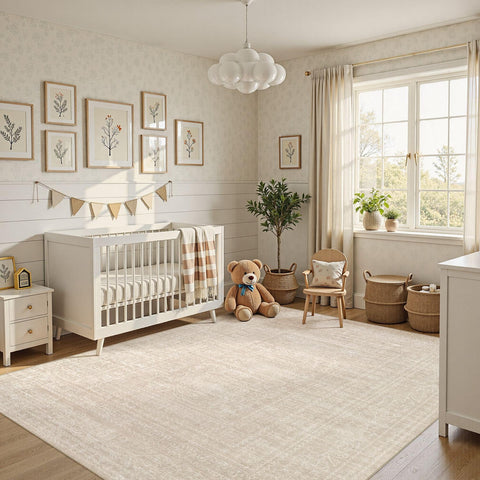 Nakagishi bedroom/nursery rug enhancing comfort and warmth.