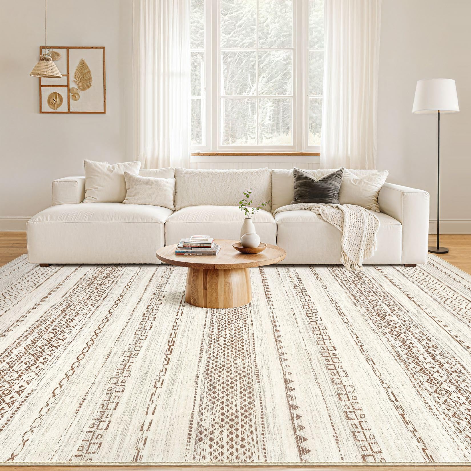 Nakagishi brown area rug for dining room brings warmth and easy cleaning.