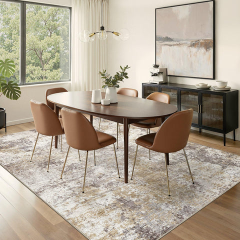 Nakagishi brown soft low-pile rug feels cozy underfoot in living areas.