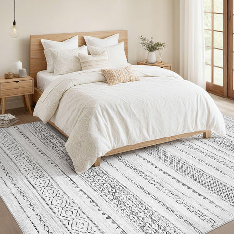 Nakagishi Moroccan-pattern rug adds stylish texture to living spaces.