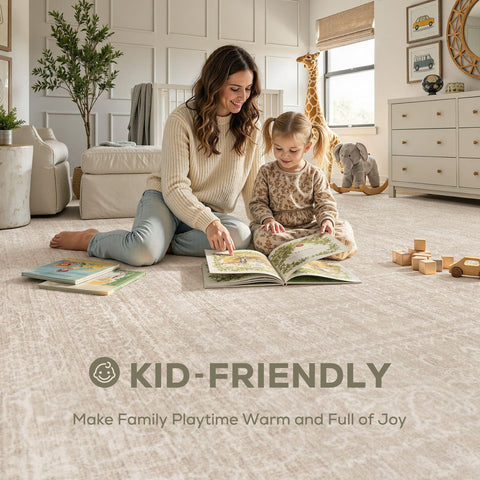 Nakagishi vintage-neutral rug highlighting non-slip backing in action.