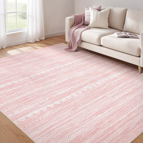 Nakagishi pink rug 5x7 shows soft, cozy texture for bedrooms and living areas.