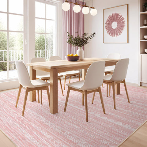 Nakagishi pink rug offers a comfortable play area for children.