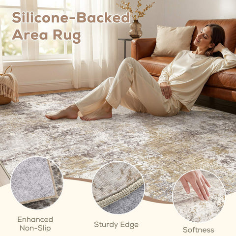 Nakagishi washable area rug close-up shows stain-resistant fibers for quick cleanups.
