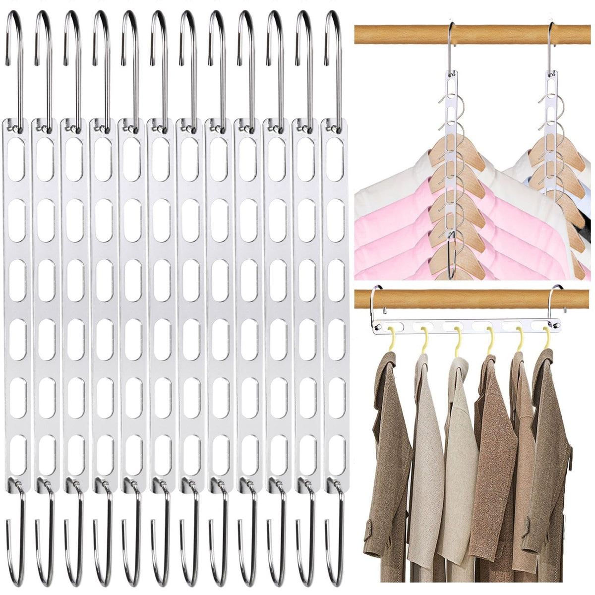 NakBinx space-saving hangers enable vertical and horizontal organization for clutter-free closets.