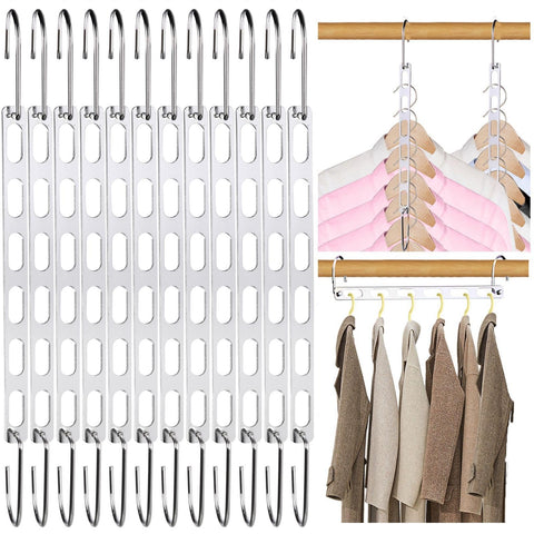 NakBinx space-saving hangers enable vertical and horizontal organization for clutter-free closets.