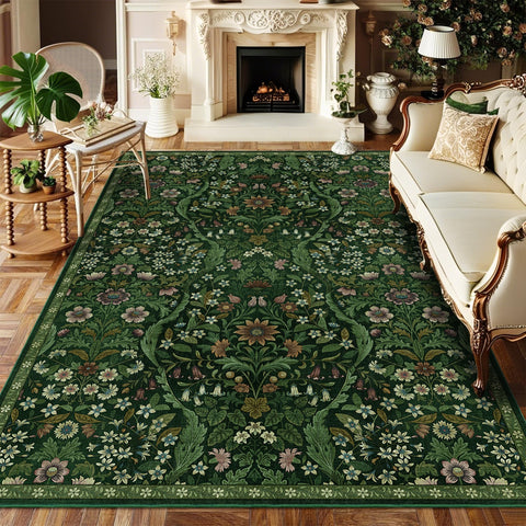 NakedCloud 5x7 dark green floral rug – front view highlighting soft underfoot comfort