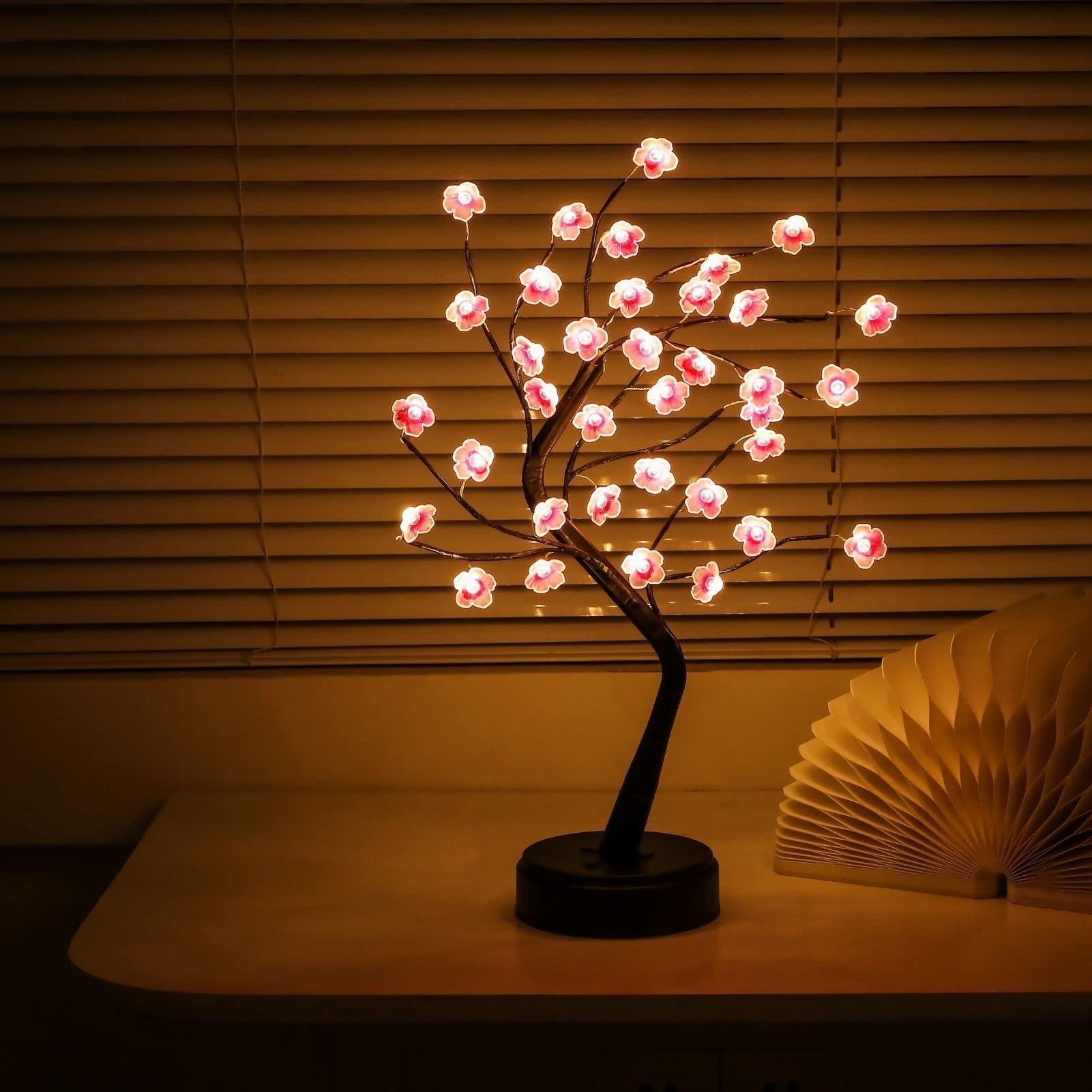 Nakolulu cherry blossom tree lamp 18-inch silhouette for cozy bedroom ambience.