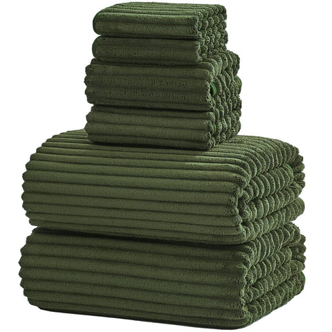 Nalivo 6-piece bath towel set in olive green with ultra-soft microfiber for quick-drying comfort