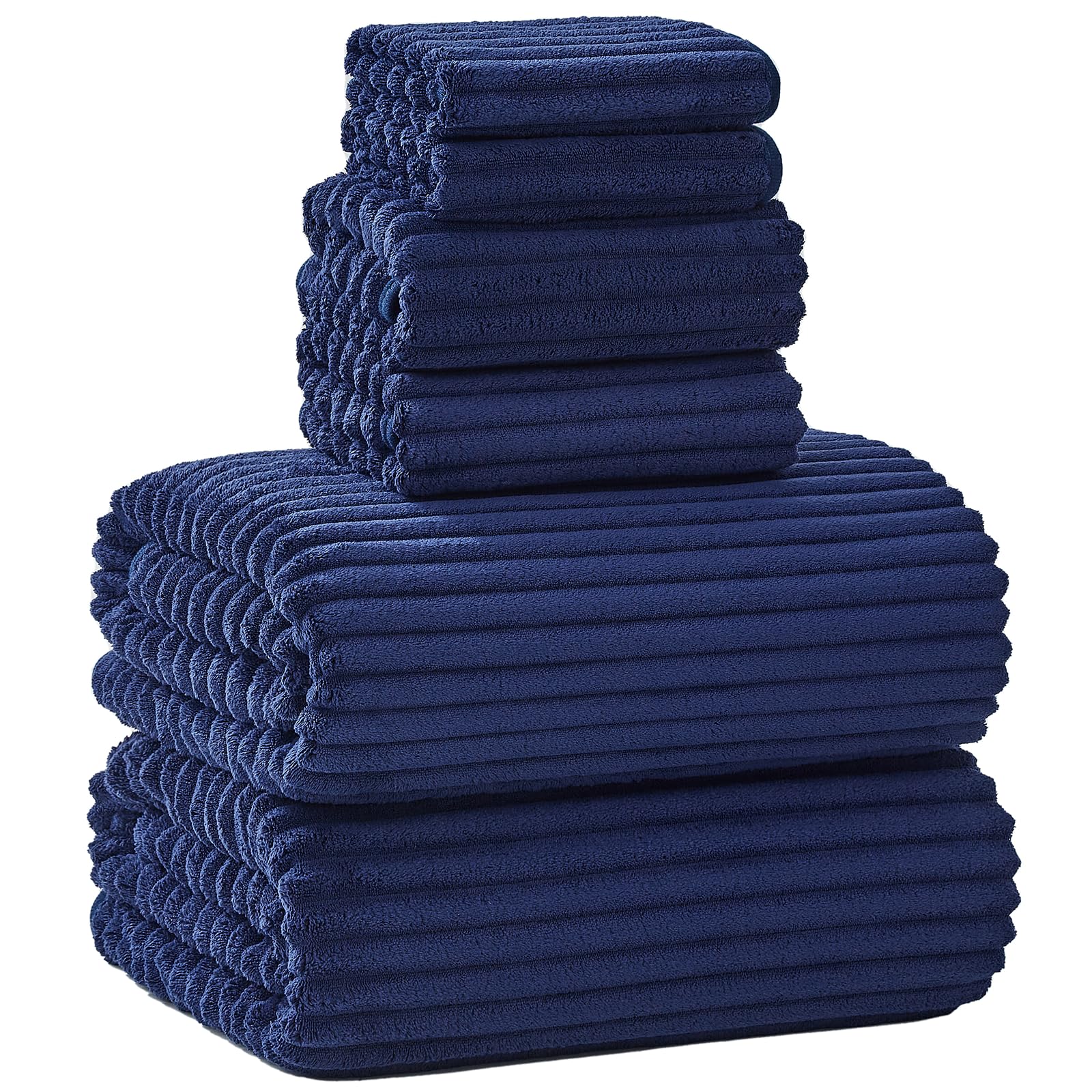 NALIVO 6-piece towel set with oversized 40x80 bath sheets in navy for spa-like comfort.