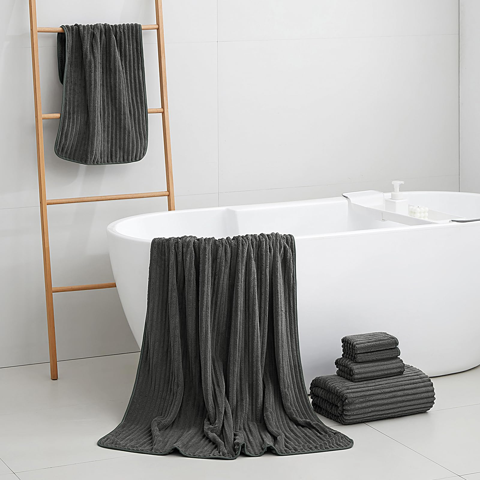 NALIVO bath towels 40x80 in charcoal gray provide full-body coverage for quick, comfortable drying.