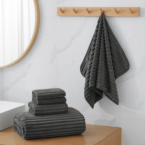 NALIVO washcloths 13x13 in charcoal gray for gentle facial and body cleansing.