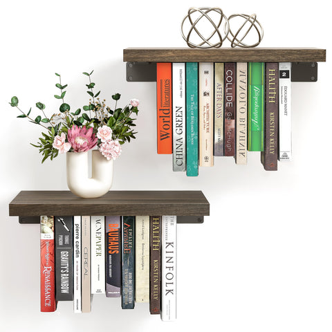 NANATI 2-set floating bookshelf on wall showcasing paulownia wood for space-saving display