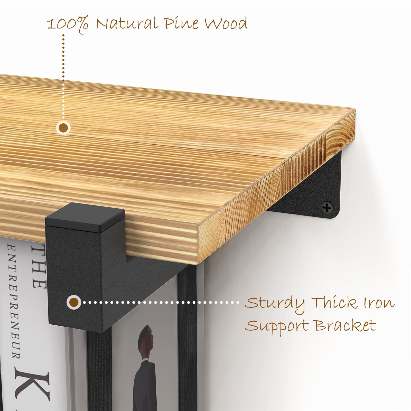 NANATI invisible bookshelf close-up shows minimalist pine wood detail.