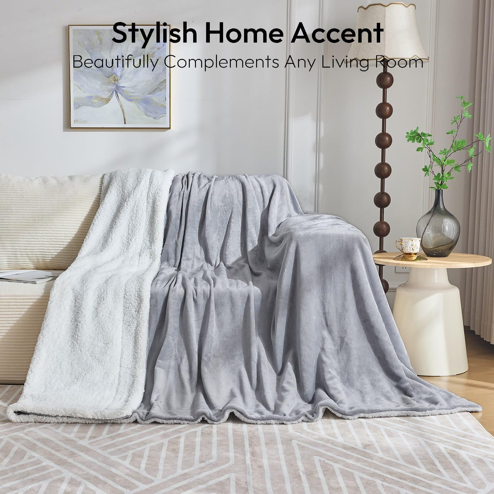 NANPIPER Sherpa Blanket decorative line trim highlights elegant style and texture.