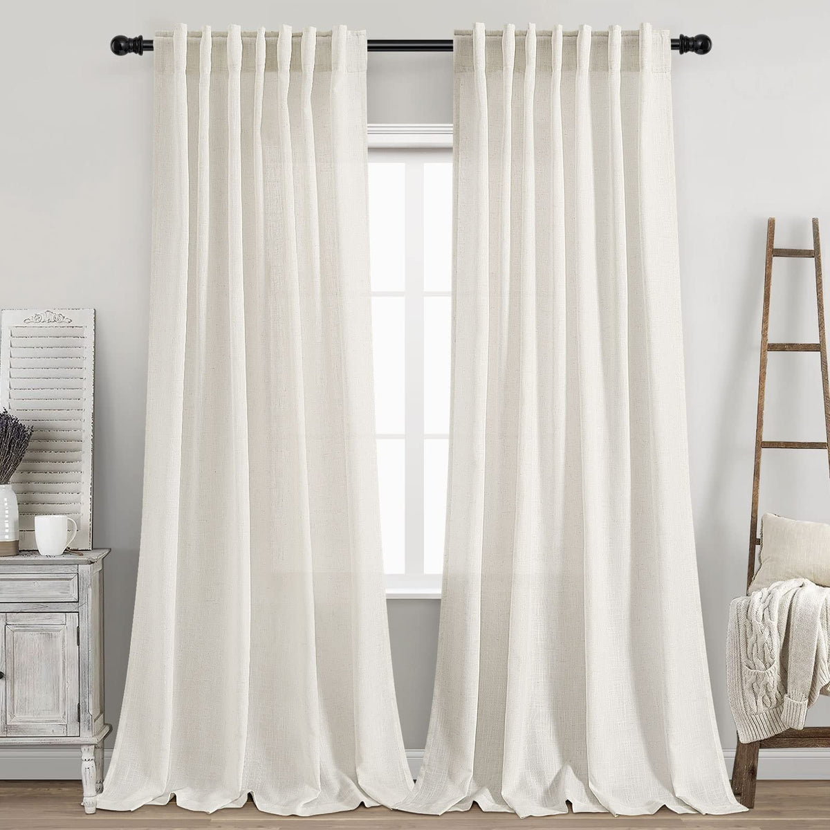 Nanspring back tab linen curtain panel 52x96 with light filtration for cozy spaces