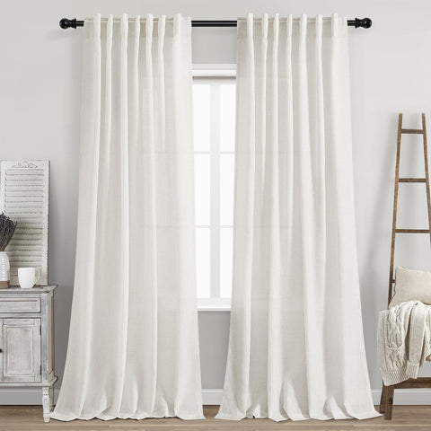 Nanspring beige white linen curtains 84 inch back tab and rod pocket options for versatile hanging.