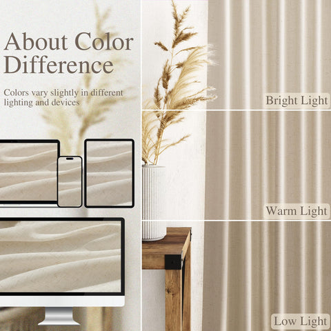 Nanspring Birch Beige Linen Curtains diffusion of light softly creates a warm, inviting space