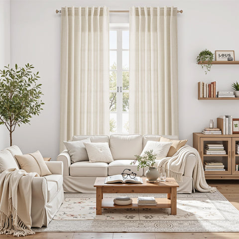 Nanspring Birch Beige Linen Curtains easy-care fabric suitable for busy homes