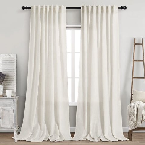 Nanspring cream linen curtains 52x102 back tab view for elegant hanging options.