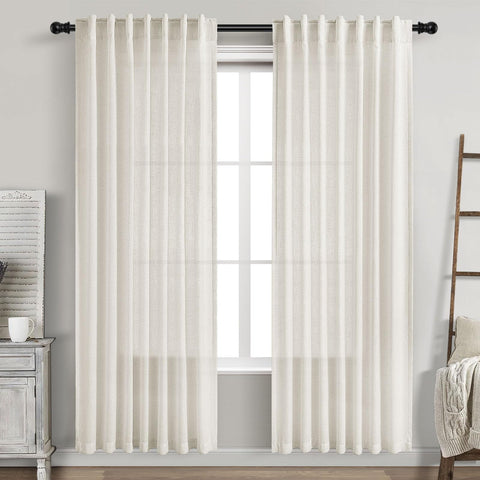 Nanspring Cream Linen Curtains 52x80 back-tab hanging option for elegant drape and light diffusion.