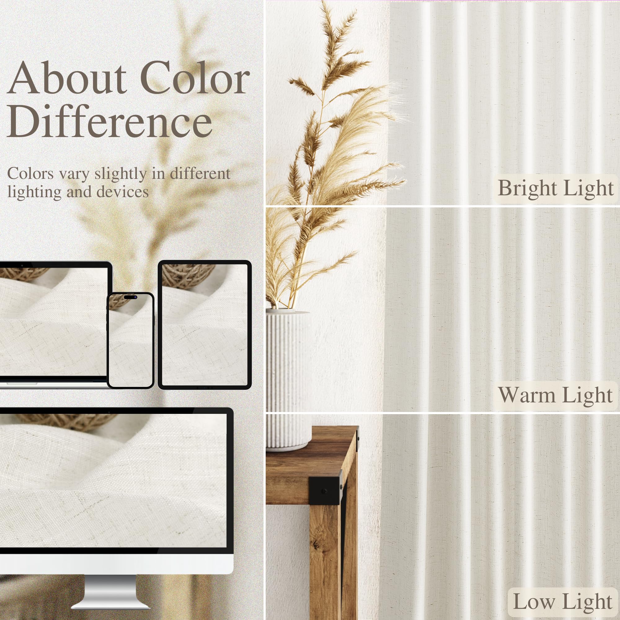 Nanspring Cream Linen Curtains bedroom decor evokes coastal and farmhouse charm.
