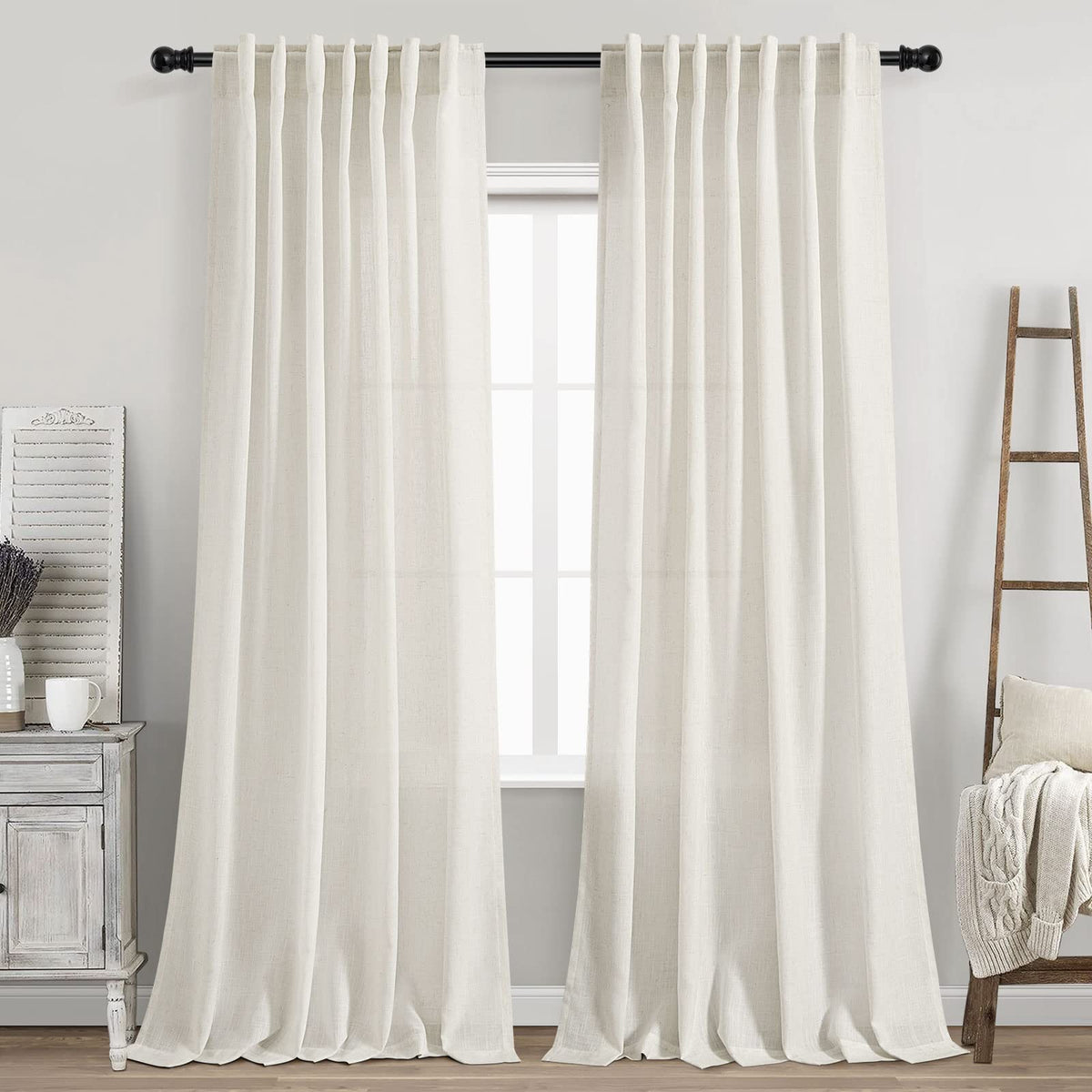 Nanspring cream linen curtains with two panels offer soft texture and versatile style.